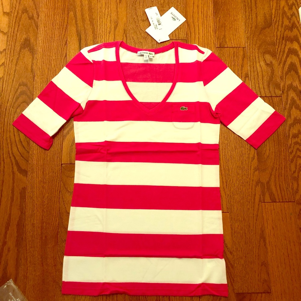Lacoste striped Vneck top NWT